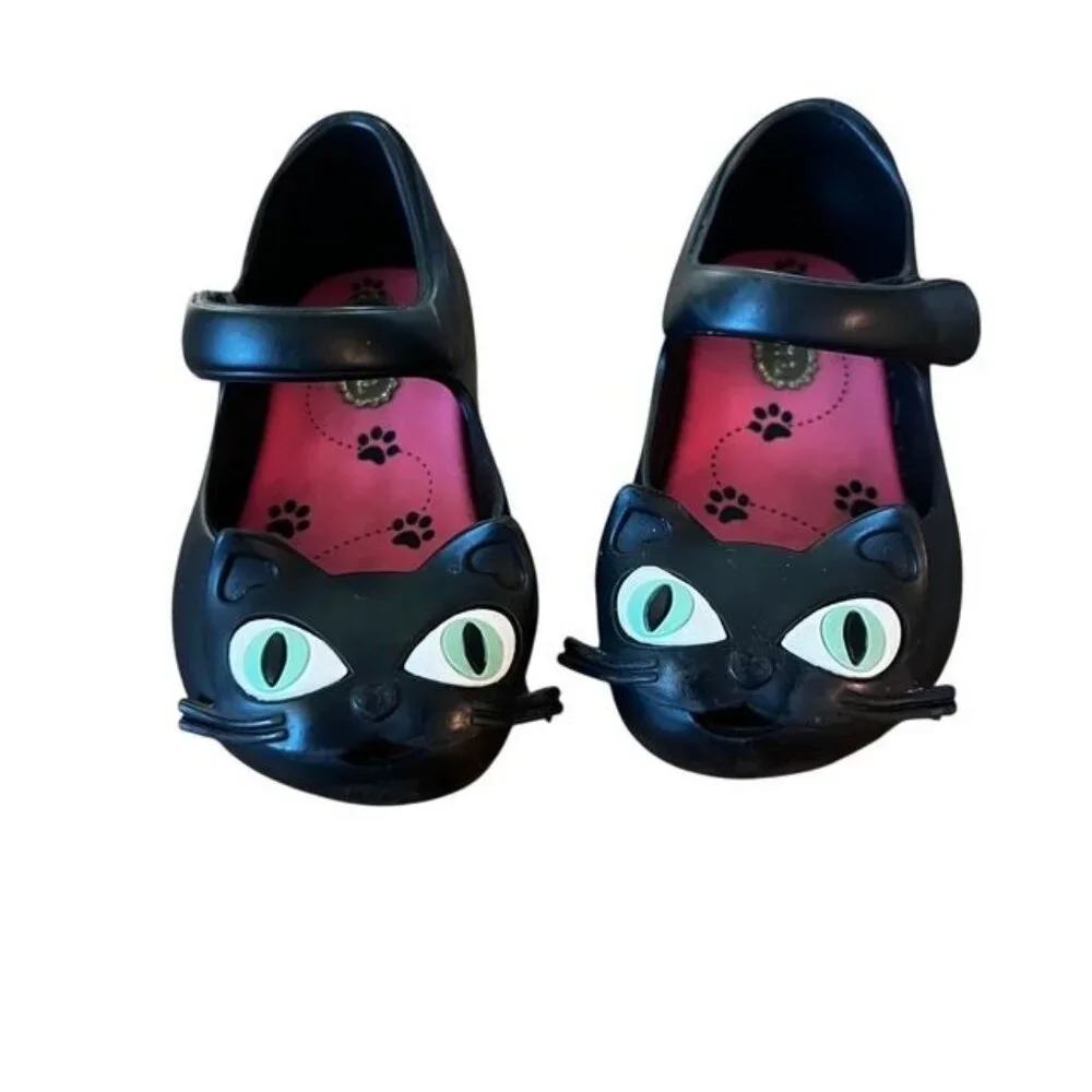Mini Melissa Ultragirl II Black Cat Mary Jane Shoes Size 6